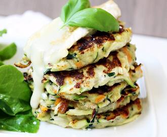 Zucchini & Carrot Fritters with Basil and melted Brie