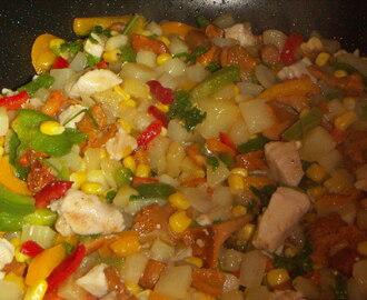Grönsakspytt med kyckling och kantarell