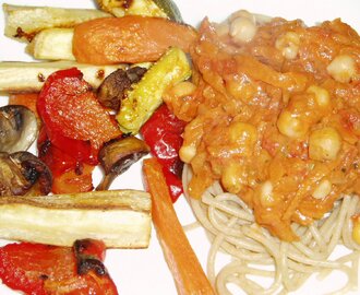 Jättegod pastasås med morot, kikärtor och basilika