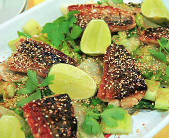 Halstrad makrill med teriyakisås och stekt sallad