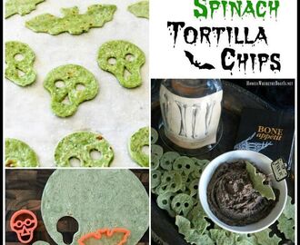 Black Bean and Olive Hummus With Spooky Spinach Tortilla Chips