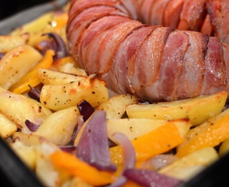 Baconfalu med ugnsrostad potatis & grönsaker