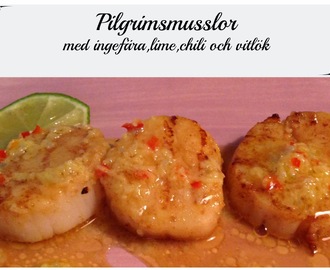 Pilgrimsmusslor med ingefära,chili, lime och vitlök