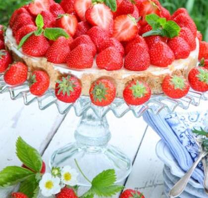 Flädercheesecake med jordgubbar