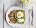 Spinach Waffles with Fried Eggs and Mushrooms