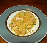 thai stekt ris og egg og kylling