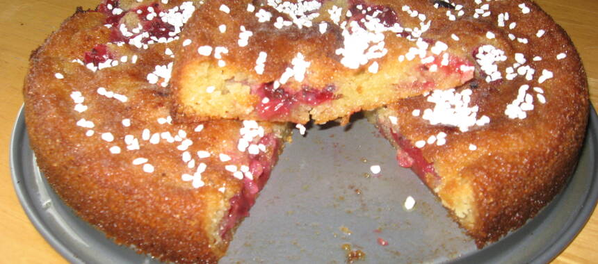 Underbart god kaka med röda krusbär