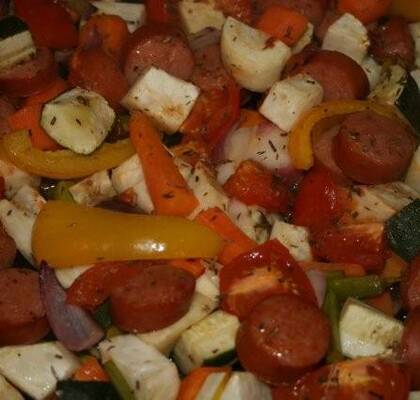 Ungsgrillade rot- och grönsaker med chorizo