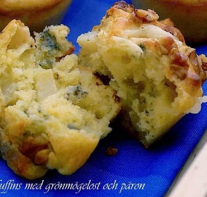 Muffins med grönmögelost och päron