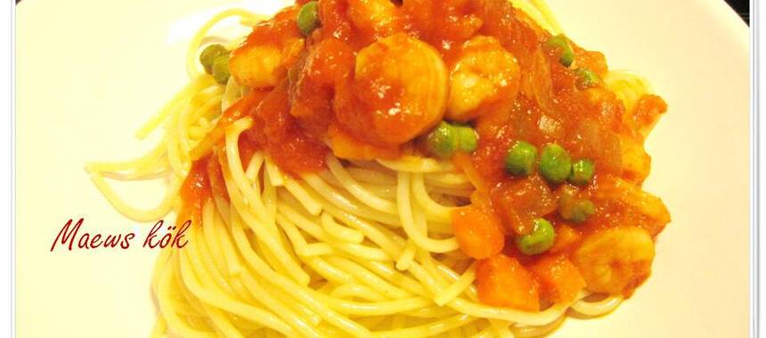 Spaghetti med räksås
