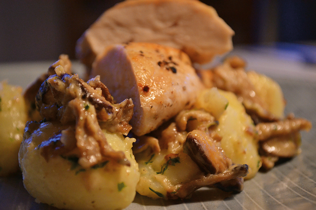 Kylling med østershatte og kartofler