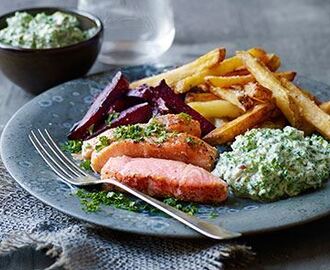 Ovnstegt laks med vintertzatziki