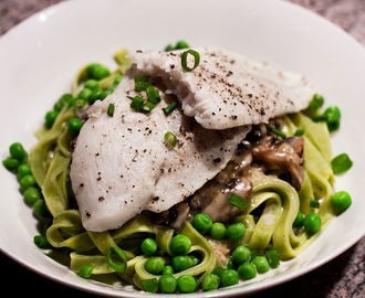 Frisk pasta m. Svampefrikassé og pangasius