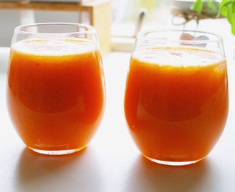 Lækker friskpresset juice på frugter og grøntsager