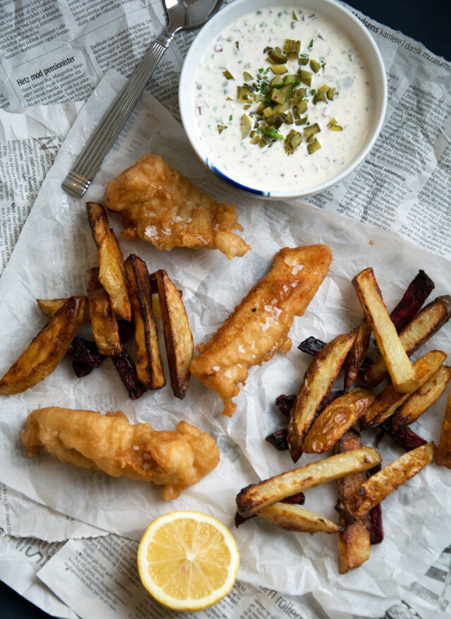Fish n´ chips med hjemmelavet sauce tartare