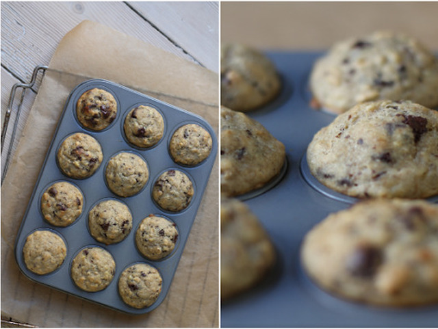 Små sunde bananmuffins med mørk chokolade