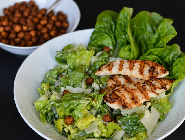 Caesar Salad with Homemade Dressing and Crispy Chickpeas