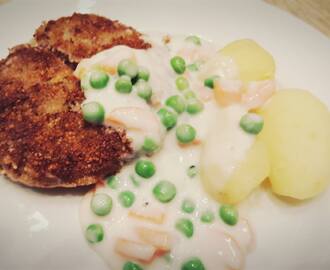 Rissoles with stowed peas & carrots