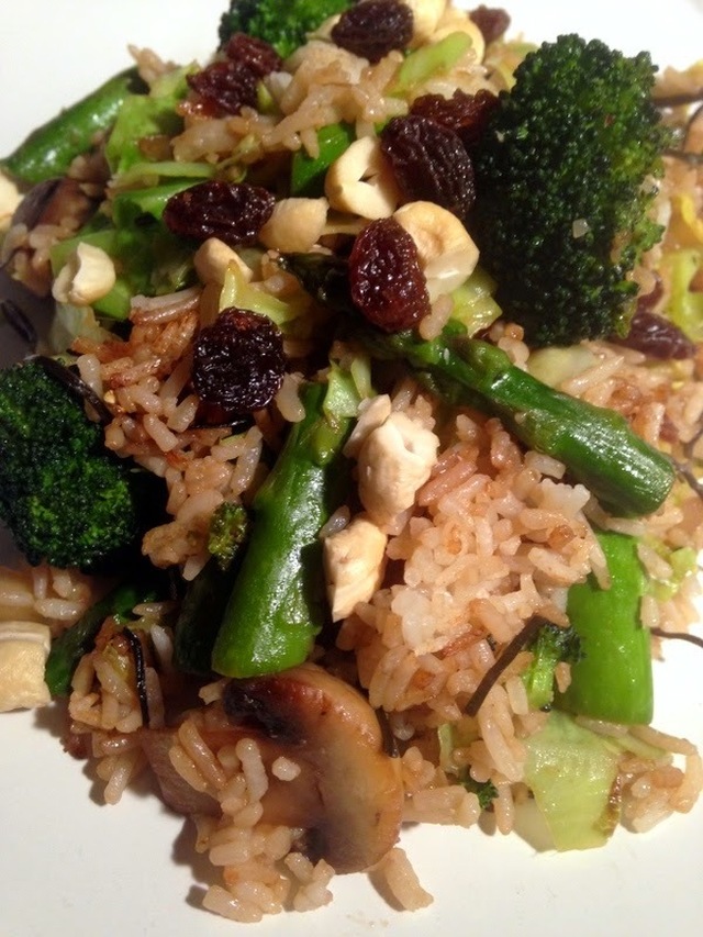 Ris med champignon, asparges, broccoli og kål