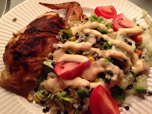 Kylling med couscous/belugalinse salat