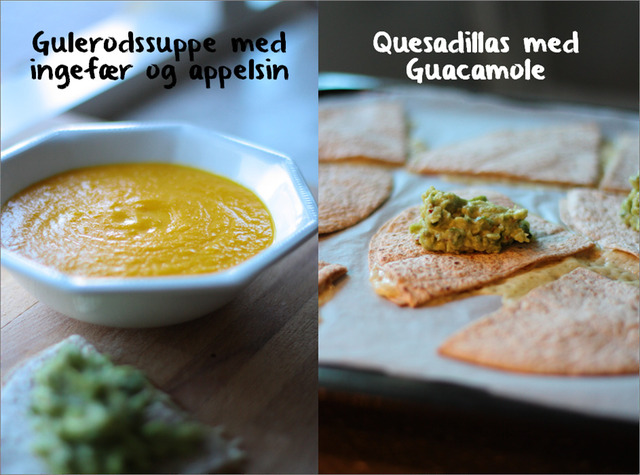 Gulerodssuppe med quesadillas og guacamole