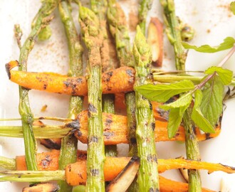 grillede asparges og nye gulerødder a la Marokko