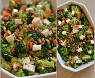 Broccolisalat med feta og græskarkerner