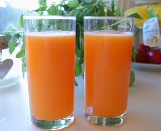 Friskpresset juice på æble, ingefær, appelsin, chili og gulerod