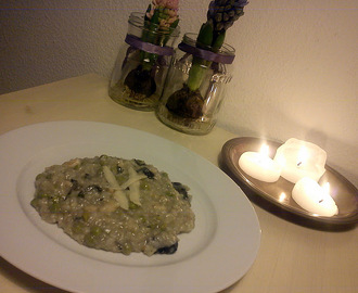 Risotto med portobellosvampe, rejer og ærter