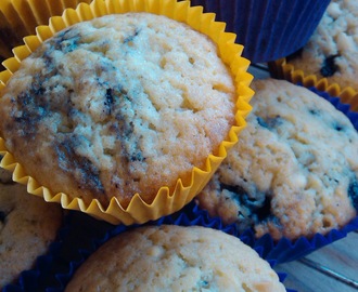 Cupcakes med blåbær og hvid chokolade