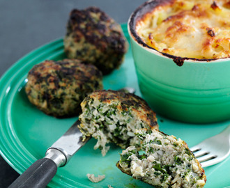 Frikadeller med grønkål og selleri-kartoffelgratin