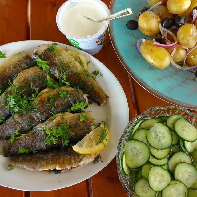 Grillet fjellørret fylt med sitron & urter ♫♪ Servert med lun potetsalat !