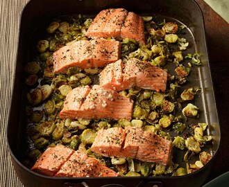 Garlic Roasted Salmon & Brussels Sprouts