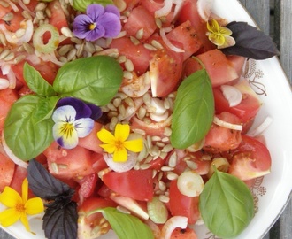 Kesäisin salaatti: tomaattia, vesimelonia, basilikaa...
