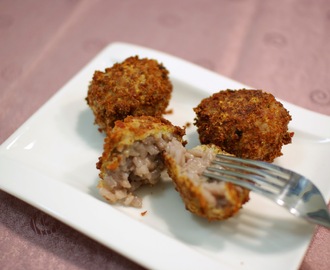 Arancini eli riisipyörykät serranokinkku-parmesankuorrutteella