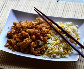 Broileria Kantonin tapaan ja paistettua riisiä