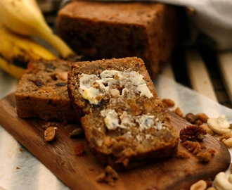 Banana bread with fruit and nuts