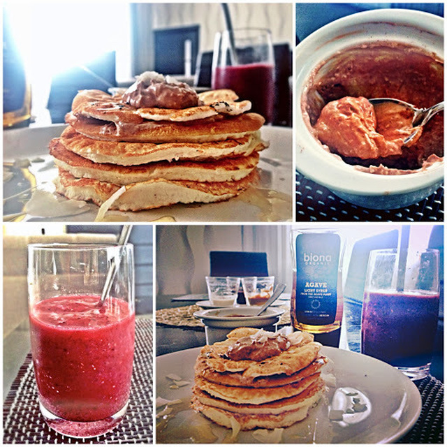 Vanilla Coconut Pancakes And Cranberry Rasberry Ginger Drink