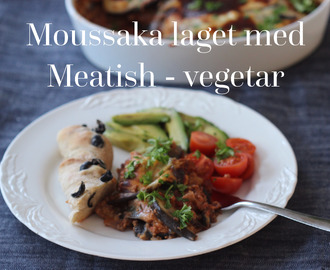 Moussaka laget med Meatish﻿ vegetardeig