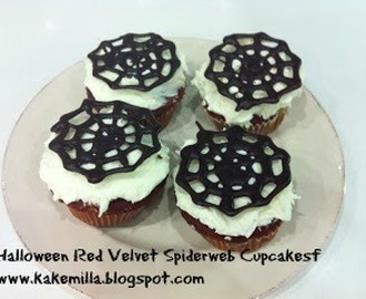 Halloween Red Velvet Spiderweb Cupcakes