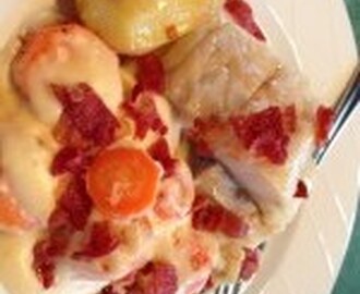 Boknafisk med gulrotstuing og bacon