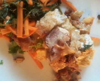Dagens middag: Stekt torsk med kikert pure, bacon og spinat...