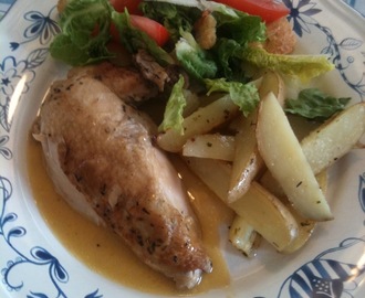Sitron kylling med potetbåter og salat