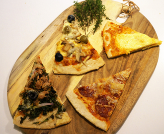 Hjemmelaget pizza og tips til 4 ulike toppinger