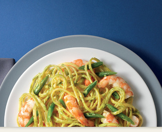 Spaghetti med reker, Pesto Alla Genovese og brekkbønner