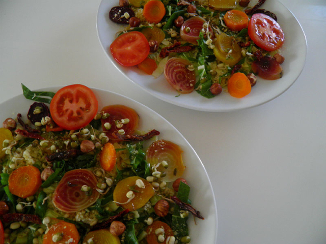 Mettende Sunn Salat med Beter, Spirer, nøtter og Hirse