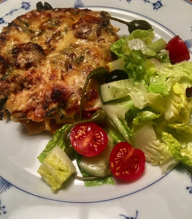 Lasagne med spinat og confiterte tomater