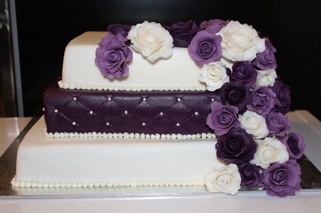Purple Wedding Cake with Roses