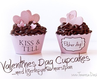 Valentines Dag Cupcakes – med lyserosa hjerter i marsipan
