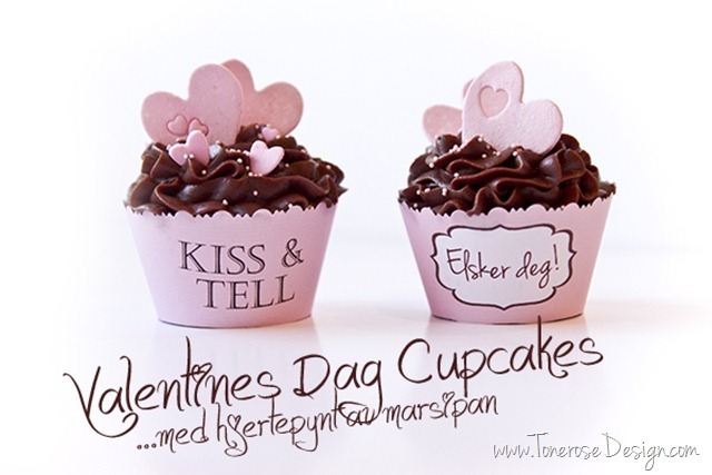 Valentines Dag Cupcakes – med lyserosa hjerter i marsipan